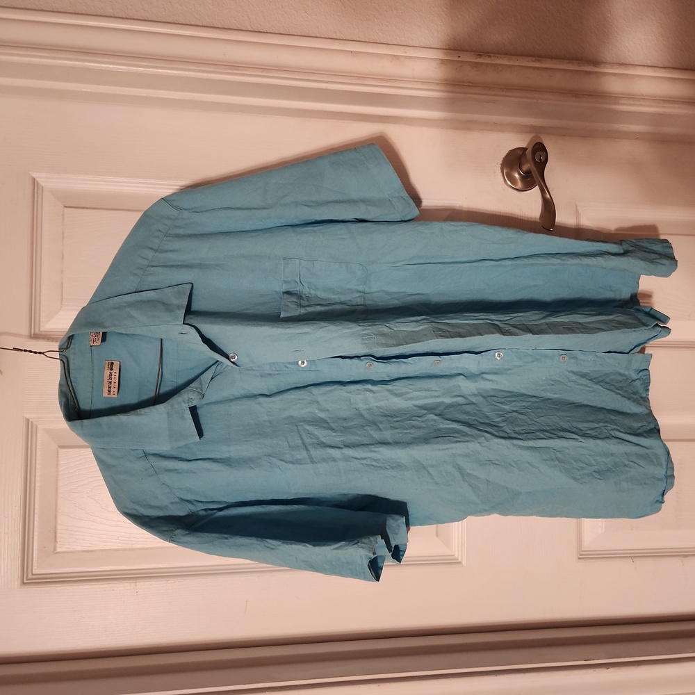 Teal, Button-down Linen Shirt